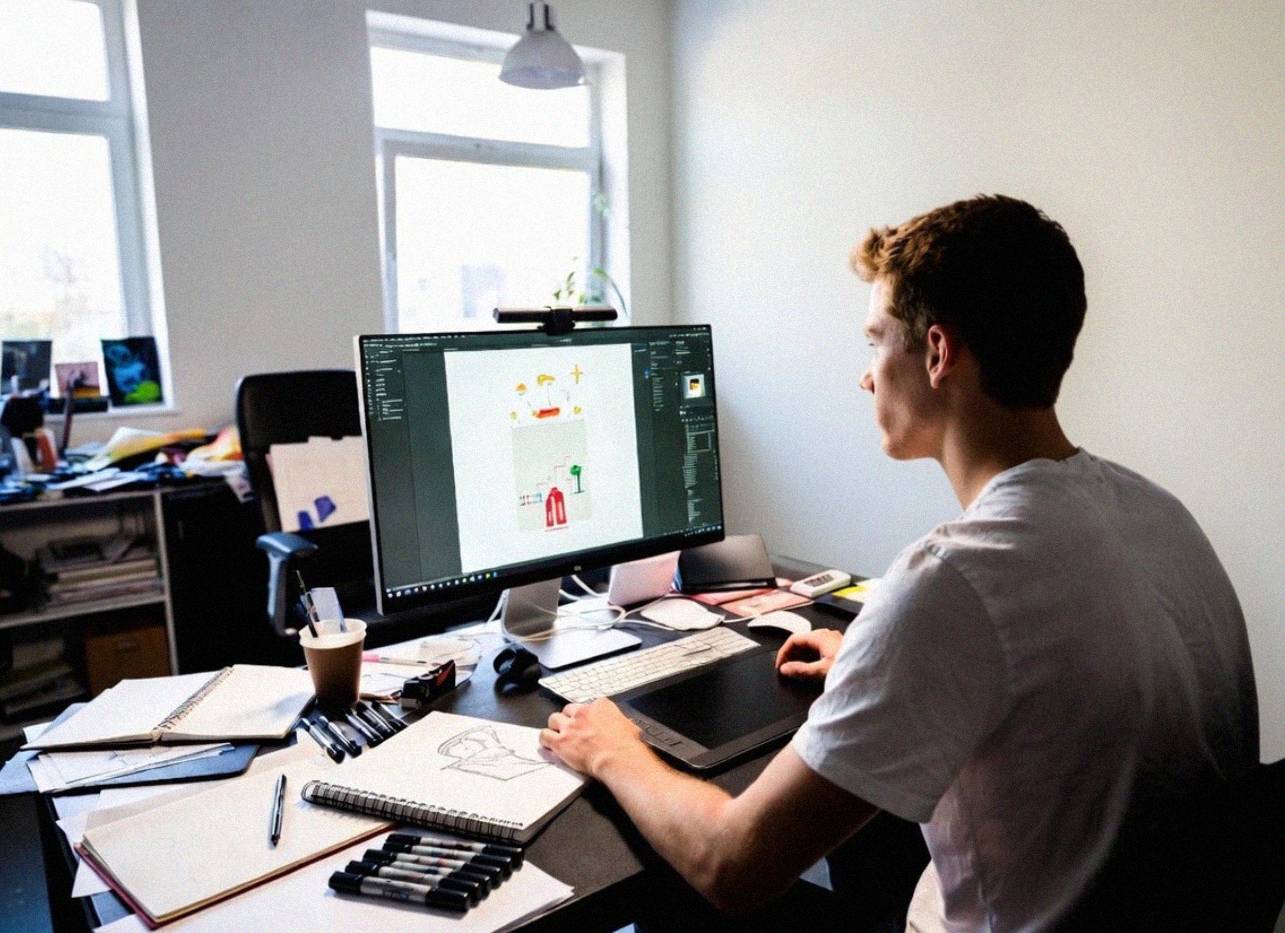 Creative designer looking at mockups and wireframes