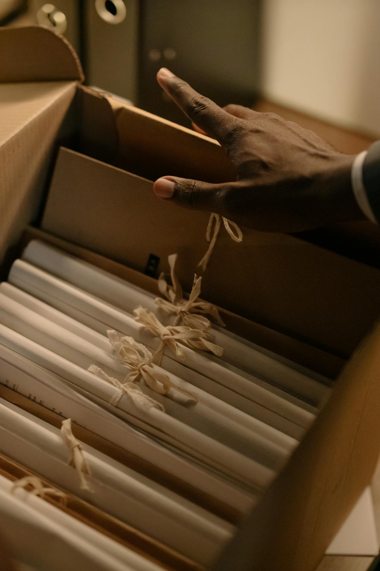 Neatly organized archive shelves representing permanent file storage